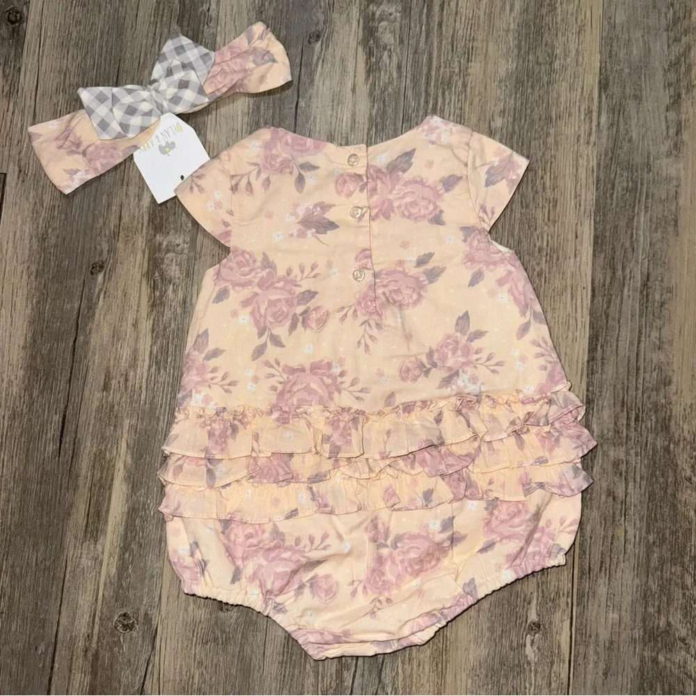NWT Charming Floral Bubble Romper with Headband